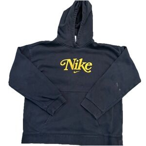 Youth Large Nike Black Hoodie with Yellow Script Logo Center Swoosh